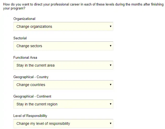 9) L'orientation de votre carrière professionnelle après la fin de vos études.
