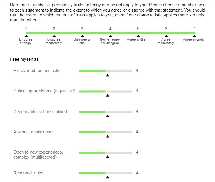  11) Ensuite, vous devez compléter un petit test de personnalité.